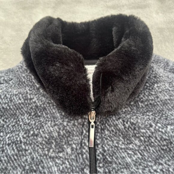 Marina Luna Black Heather Full Zip Cape Jacket Faux Fur Collar - Picture 5 of 10